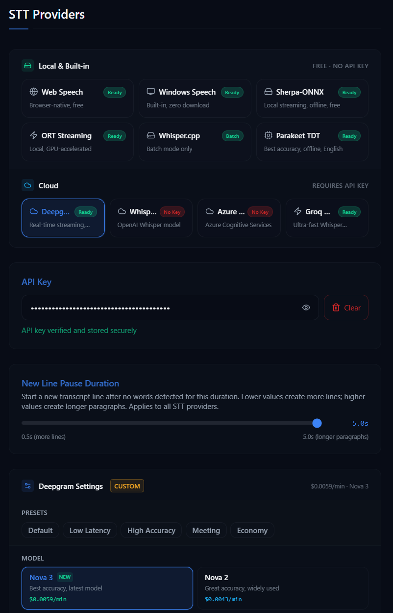 10 STT Providers screenshot