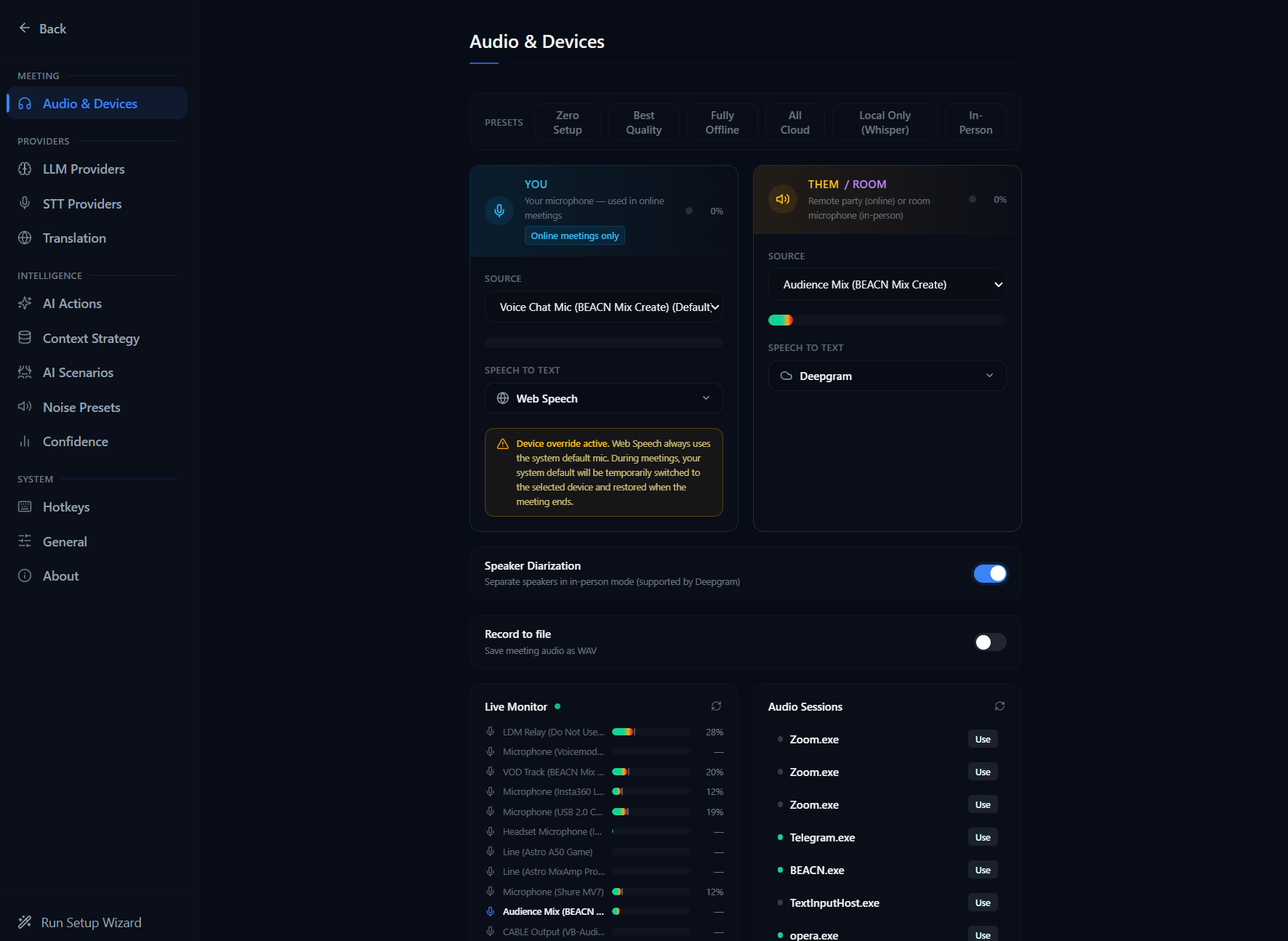 Audio & Devices settings panel